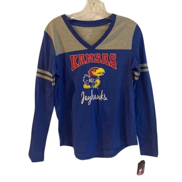 Kansas Jayhawks Long Sleeve V-Neck T-shirt women’s size M - Picture 1 of 7